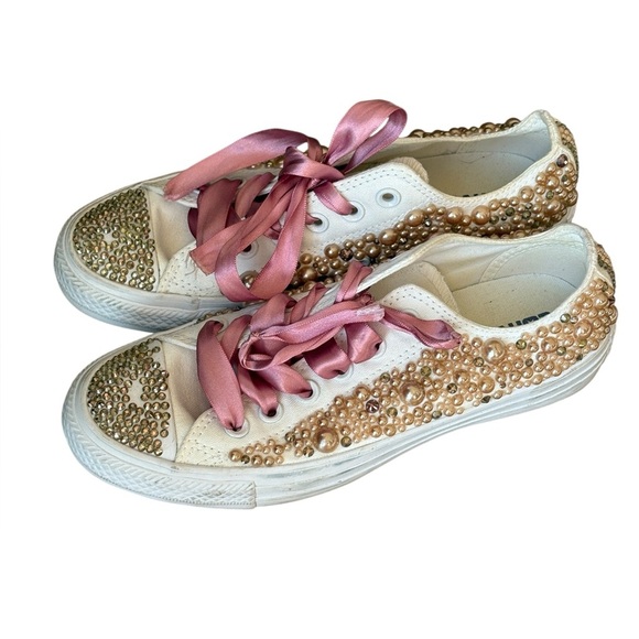 Converse Pearl Bling Low Top Womens Sneakers Size 7 Wedding Fancy - Picture 1 of 12